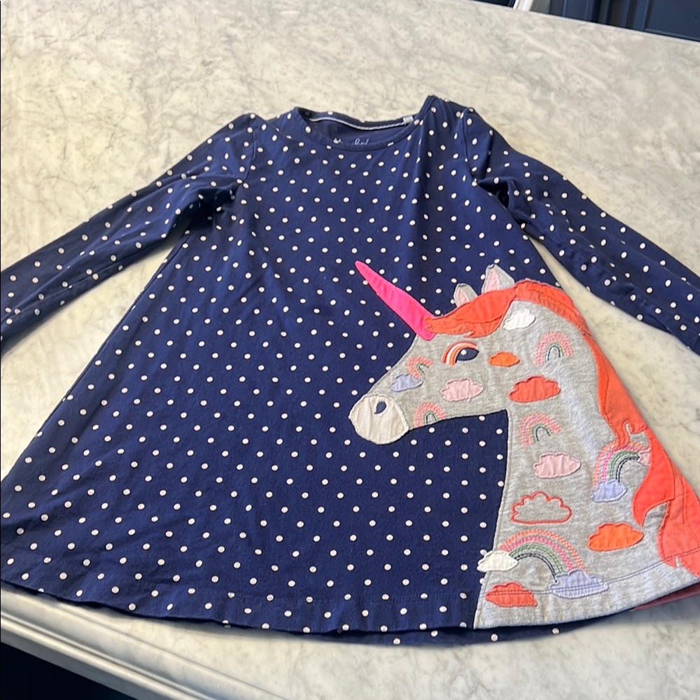 Mini Boden Navy Polka Dot Unicorn Dress
